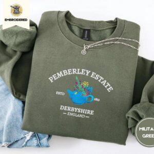 Military Green Pemberley Estate Floral Teapot Embroidered Sweatshirt
