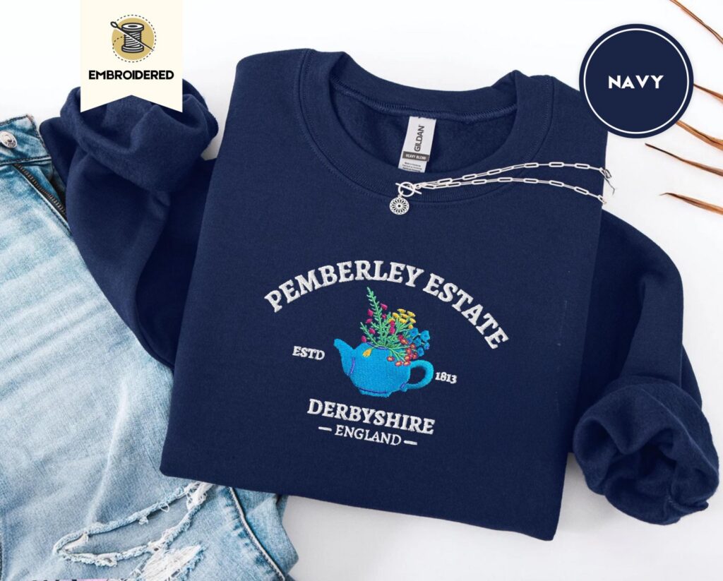 Navy Pemberley Estate Floral Teapot Embroidered Sweatshirt