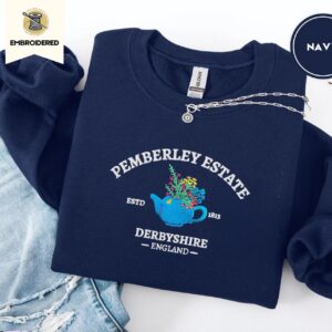 Navy Pemberley Estate Floral Teapot Embroidered Sweatshirt