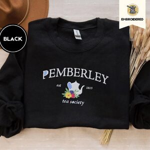 Black Pemberley Tea Society Embroidered Sweatshirt