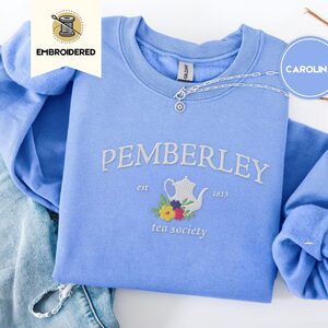 Carolina Blue Pemberley Tea Society Embroidered Sweatshirt