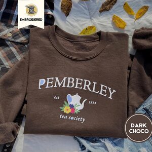 Dark Chocolate Pemberley Tea Society Embroidered Sweatshirt