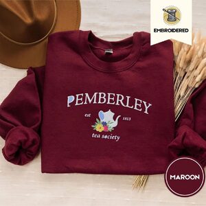 Maroon Pemberley Tea Society Embroidered Sweatshirt