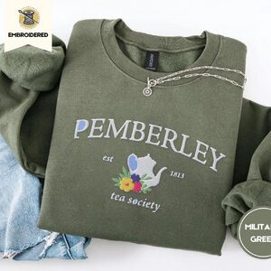Military Green Pemberley Tea Society Embroidered Sweatshirt