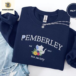 Navy Pemberley Tea Society Embroidered Sweatshirt