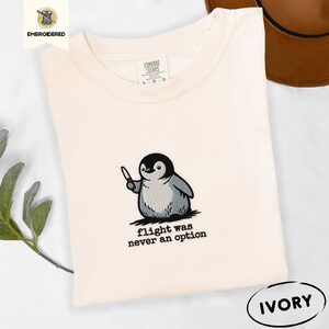 Ivory Penguin With Knife Embroidered T-Shirt