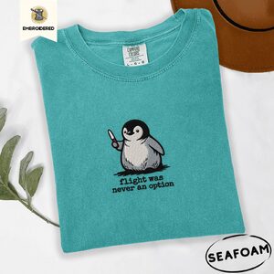 Seafoam Penguin With Knife Embroidered T-Shirt