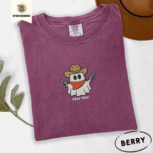 Berry Pew Pew Cowboy Ghost Embroidered T-Shirt