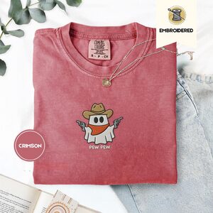 Crimson Pew Pew Cowboy Ghost Embroidered T-Shirt