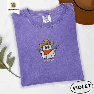 Violet Pew Pew Cowboy Ghost Embroidered T-Shirt