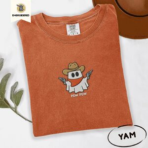 Yam Pew Pew Cowboy Ghost Embroidered T-Shirt