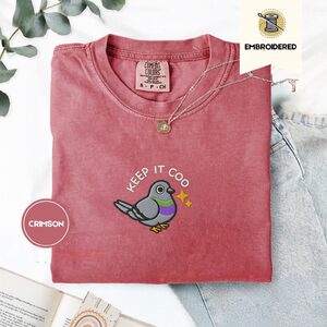 Crimson Pigeon and Yellow Sparkles Embroidered T-Shirt