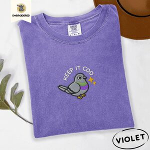 Violet Pigeon and Yellow Sparkles Embroidered T-Shirt