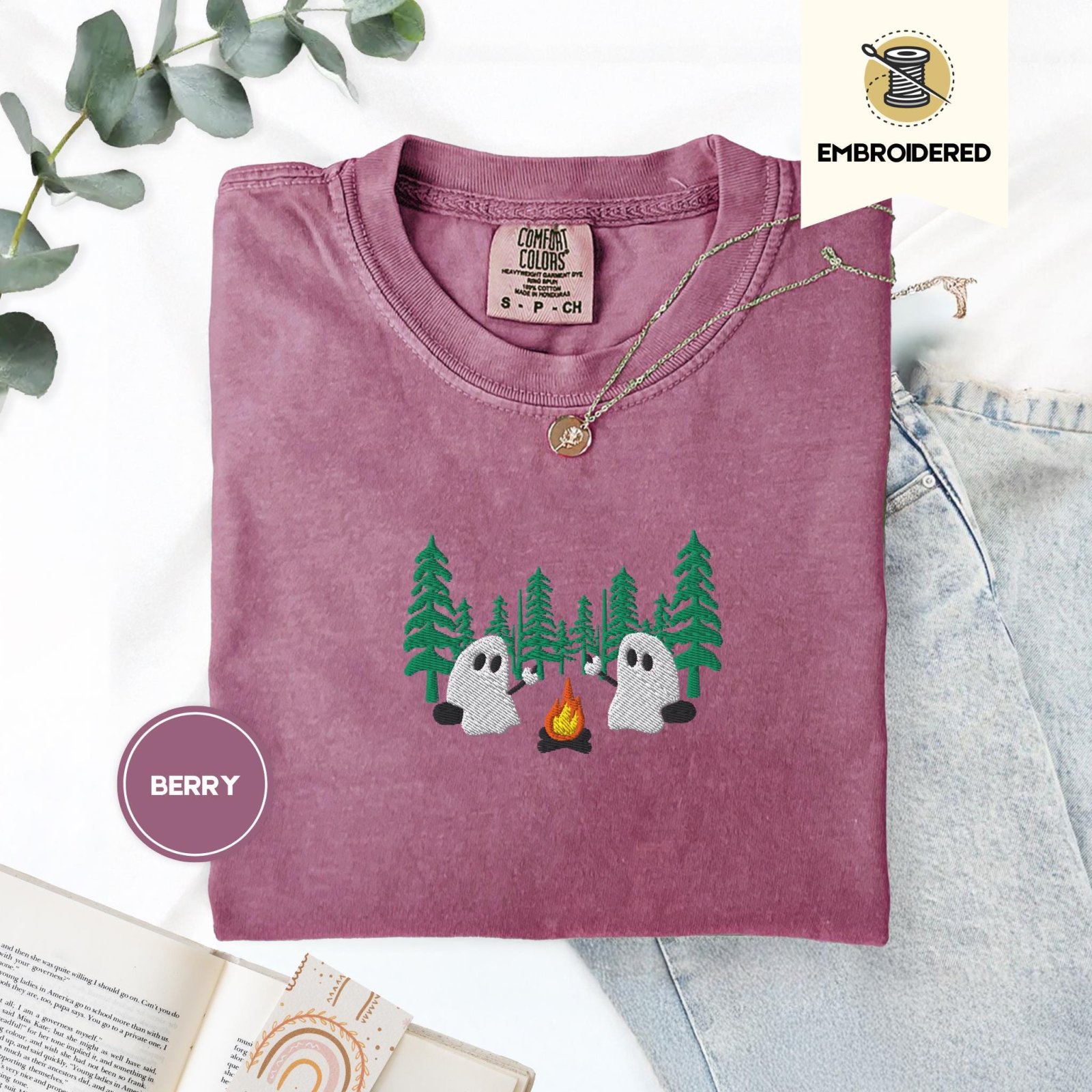 Berry Pine Forest Ghost Duo Embroidered T-Shirt
