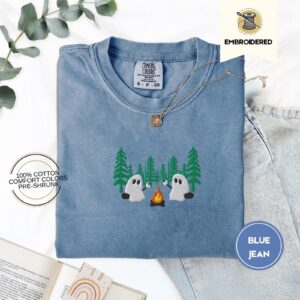 Blue Jean Pine Forest Ghost Duo Embroidered T-Shirt