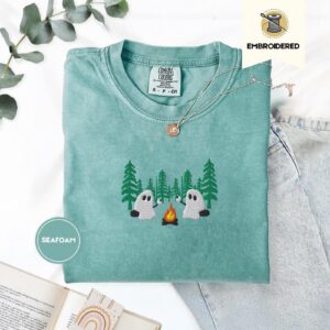 Seafoam Pine Forest Ghost Duo Embroidered T-Shirt
