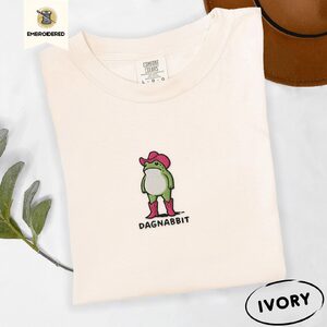Ivory Pink Boots Cowboy Frog Embroidered T-Shirt
