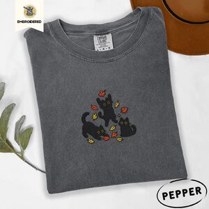 Pepper Playful Cat Trio Embroidered T-Shirt