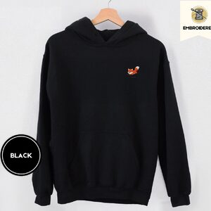 Black Playful Foxes Embroidered Hoodie