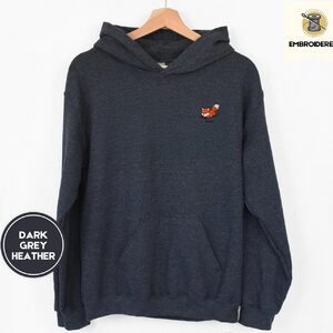 Dark Heather Playful Foxes Embroidered Hoodie