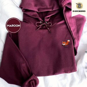 Maroon Playful Foxes Embroidered Hoodie