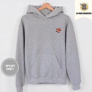 Sport Grey Playful Foxes Embroidered Hoodie