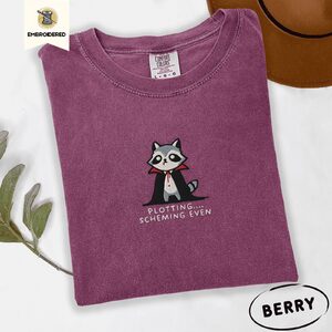 Berry Plotting Scheming Vampire Raccoon Embroidered T-Shirt