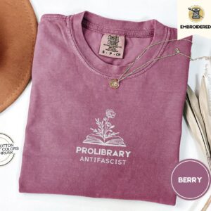 Berry Pro-Library Anti-Fascist Embroidered T-Shirt