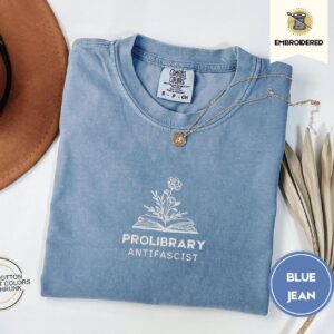 Blue Jean Pro-Library Anti-Fascist Embroidered T-Shirt
