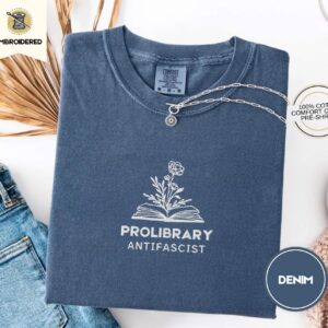 Denim Pro-Library Anti-Fascist Embroidered T-Shirt