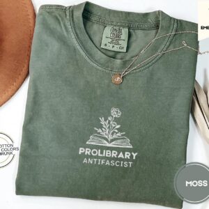Moss Pro-Library Anti-Fascist Embroidered T-Shirt