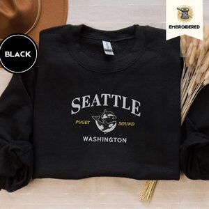 Black Puget Sound Orca Duo Embroidered Sweatshirt