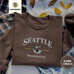 Dark Chocolate Puget Sound Orca Duo Embroidered Sweatshirt
