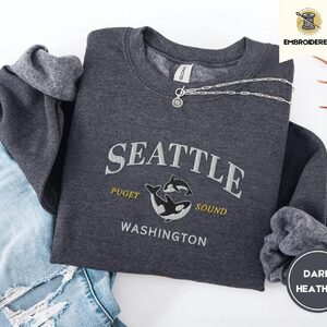 Dark Heather Puget Sound Orca Duo Embroidered Sweatshirt