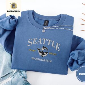 Indigo Blue Puget Sound Orca Duo Embroidered Sweatshirt