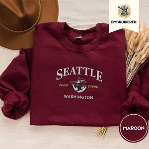 Maroon Puget Sound Orca Duo Embroidered Sweatshirt