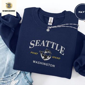 Navy Puget Sound Orca Duo Embroidered Sweatshirt