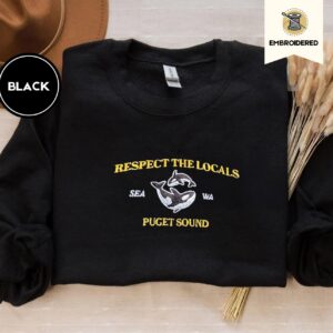 Black Puget Sound Orcas Embroidered Sweatshirt