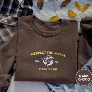 Dark Chocolate Puget Sound Orcas Embroidered Sweatshirt