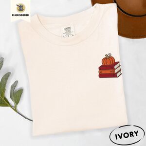 Ivory Pumpkin Book Stack Embroidered T-Shirt
