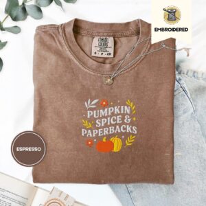 Espresso Pumpkin Spice and Paperbacks Embroidered T-Shirt