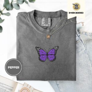 Pepper Purple Butterfly Embroidered T-Shirt