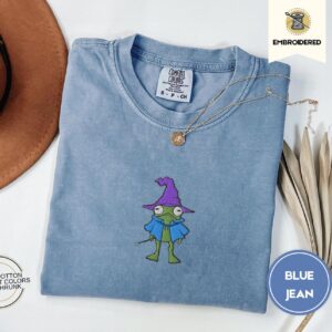 Blue Jean Purple Hat Frog Embroidered T-Shirt