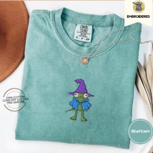 Seafoam Purple Hat Frog Embroidered T-Shirt