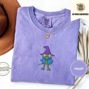 Violet Purple Hat Frog Embroidered T-Shirt