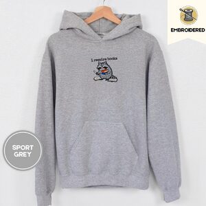 Sport Grey Raccoon and Open Books Embroidered Hoodie