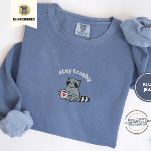 Blue Jean Raccoon With Heart Mug Embroidered T-Shirt