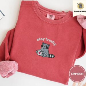Crimson Raccoon With Heart Mug Embroidered T-Shirt