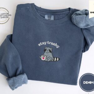 Denim Raccoon With Heart Mug Embroidered T-Shirt