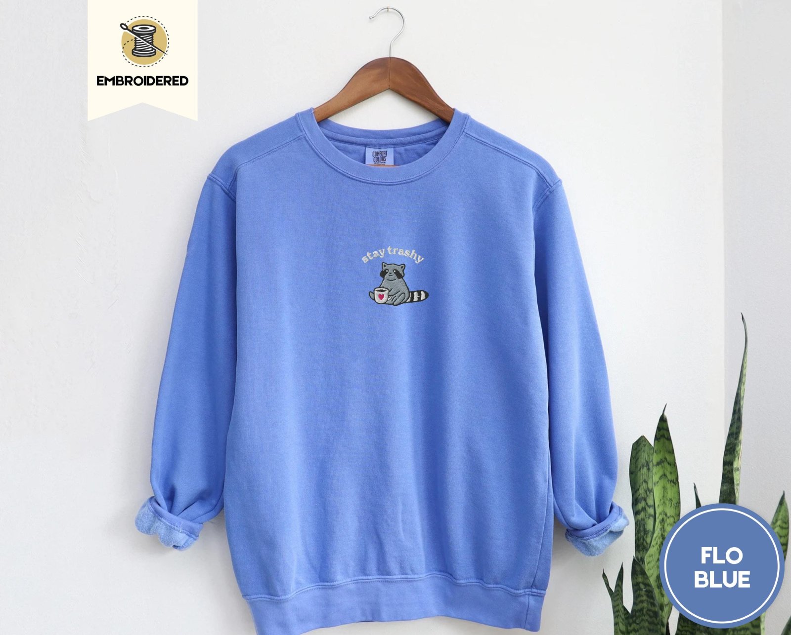 Flo Blue Raccoon With Heart Mug Embroidered T-Shirt